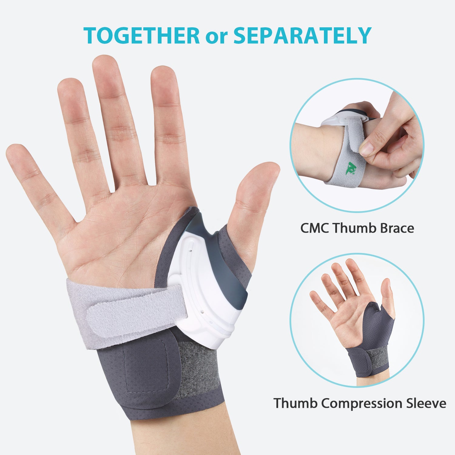 KD CMC Thumb Brace Elite - Enhanced Comfortable Support for Arthritis & Joint Pain Relief - Grey